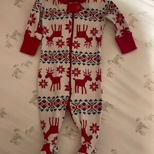 Hanna Andersson Red and White Reindeer Holiday Footie